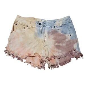 Vintage Havana Tie Dye Denim‎ Shorts Pastel Frayed Hem Size 28 CC8267